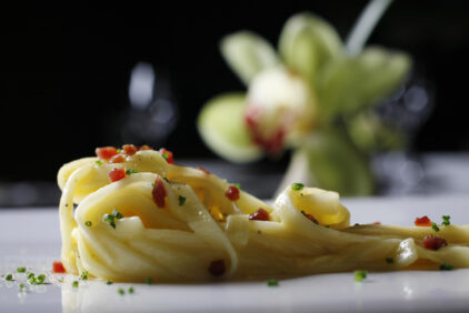 Carbonara palm fettuccine from the D.O.M. restaurant - two Michelin stars