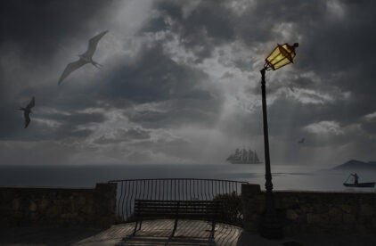 Imperfect - Crooked lamppost on the shore of the Mediterranean Sea