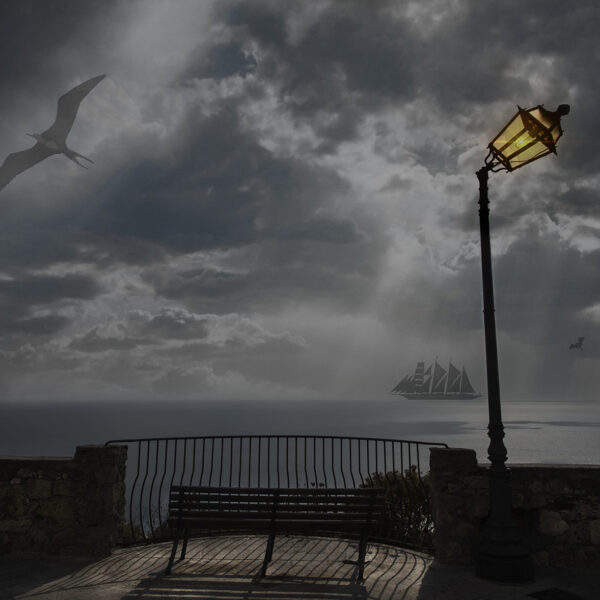 Imperfect - Crooked lamppost on the shore of the Mediterranean Sea